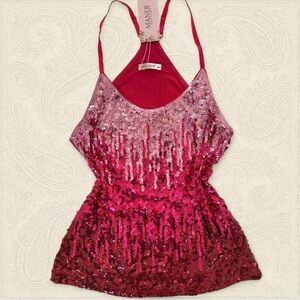 Pink and deep pink Sequin top with stretch straps and feminine fit